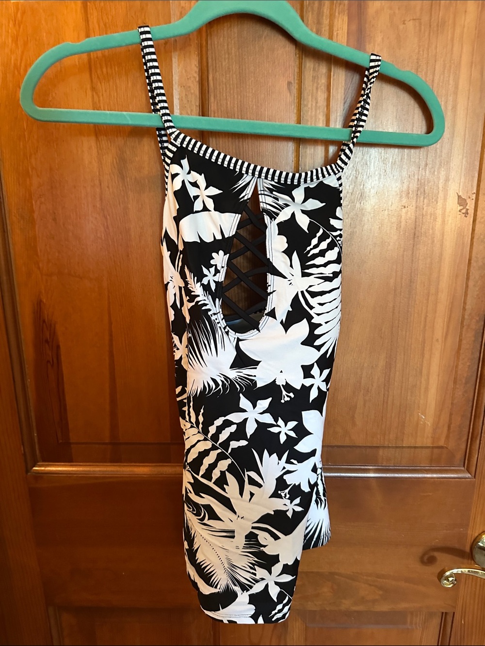 Bleu Rod Beattie Black and White Floral One-Piece Swim Bodysuit